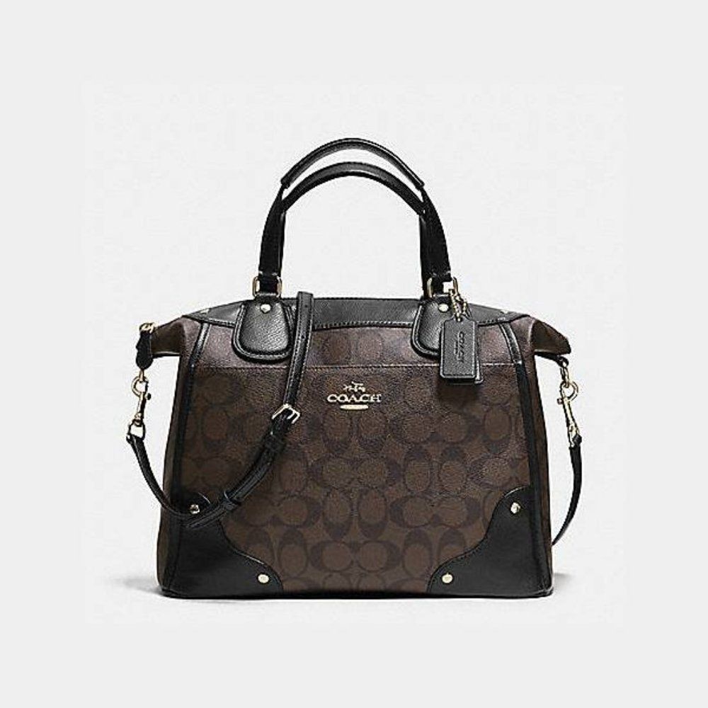 Coach Mickie Convertible Crossbody Satchel in Signature Dark Brown Coated Canvas